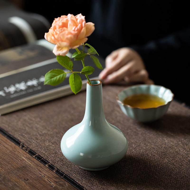 陶瓷摆件汝窑花瓶茶桌观赏茶室花盆插花电视柜家居餐桌摆设手工,淘宝优惠券,粉丝福利购,淘宝优惠卷
