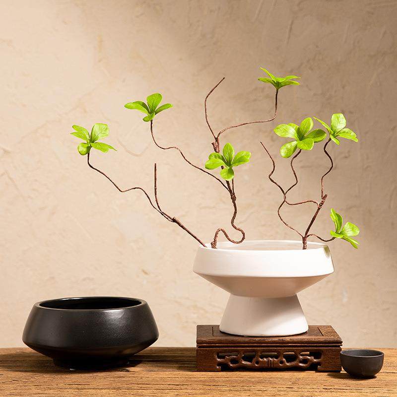 剑山插花器中式陶瓷黑白花瓶插花艺干花高脚瓷器家居客厅桌面摆件,淘宝优惠券,粉丝福利购,淘宝优惠卷