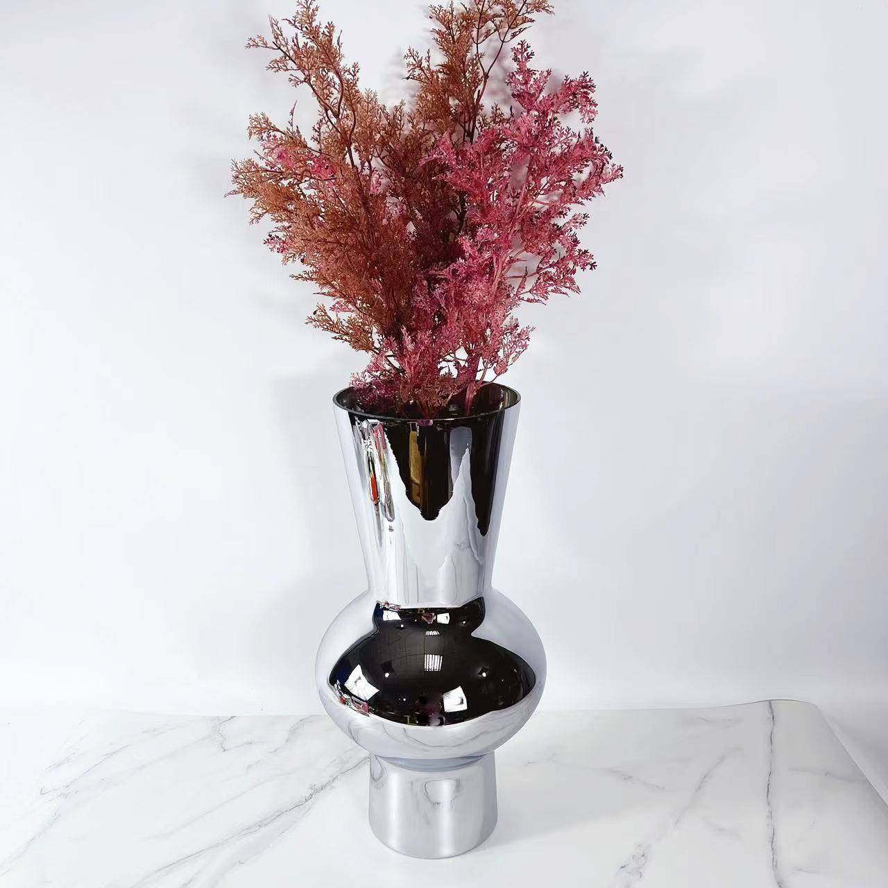 现代简约玻璃花瓶摆件居家样板间客厅茶几玄关柜银色餐厅插花花器,淘宝优惠券,粉丝福利购,淘宝优惠卷