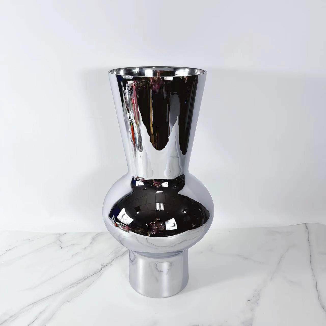 现代简约玻璃花瓶摆件居家样板间客厅茶几玄关柜银色餐厅插花花器,淘宝优惠券,粉丝福利购,淘宝优惠卷