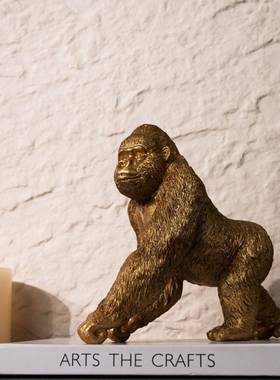 现轻奢风GT-A088样板间豹合桌面金色动物猩猩子代创意摆件组软装