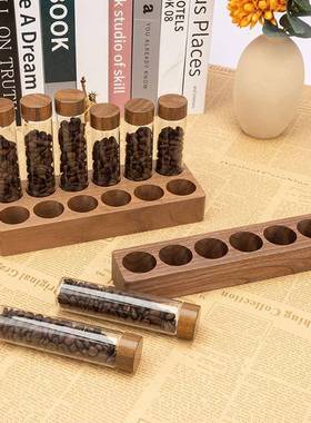 胡桃木底座咖啡豆展示架玻试璃管展瓶饰咖啡10示店大厅吧台装品