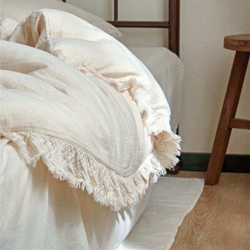 清新简约素色皱皱纱四件套成品染全棉双层纱床单被套民宿床品,淘宝优惠券,粉丝福利购,淘宝优惠卷