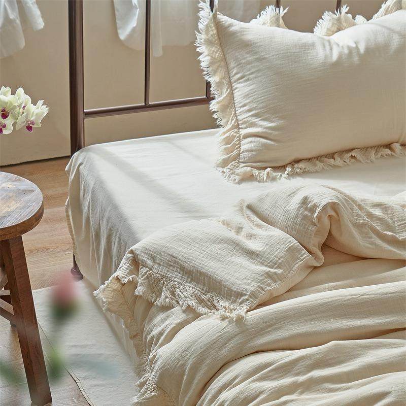 清新简约素色皱皱纱四件套成品染全棉双层纱床单被套民宿床品,淘宝优惠券,粉丝福利购,淘宝优惠卷