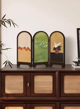 新中式绿色飞鸟屏风桌面摆件玄关柜茶桌家居装饰品客厅摆画礼品无