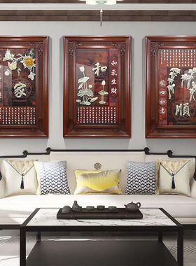 玄关装饰画客厅入户立体浮雕中式实木玉雕画过道走廊竖版玉石挂画