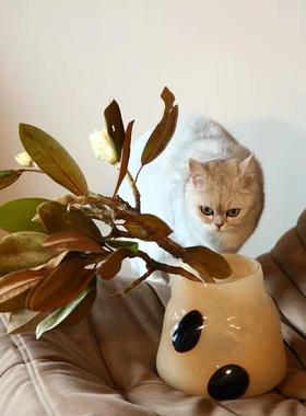 落地玻璃花瓶条大号复古纹代简约客厅样现房家居RX软装摆件板插花