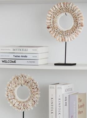 现代简约手工壳毛白色圆形件样板间RHR贝客厅玄羽关桌面艺术摆装