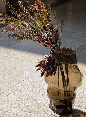 美式复咖色异形璃花瓶客厅卧古家室桌面摆放插花花BX69-5SH玻器居