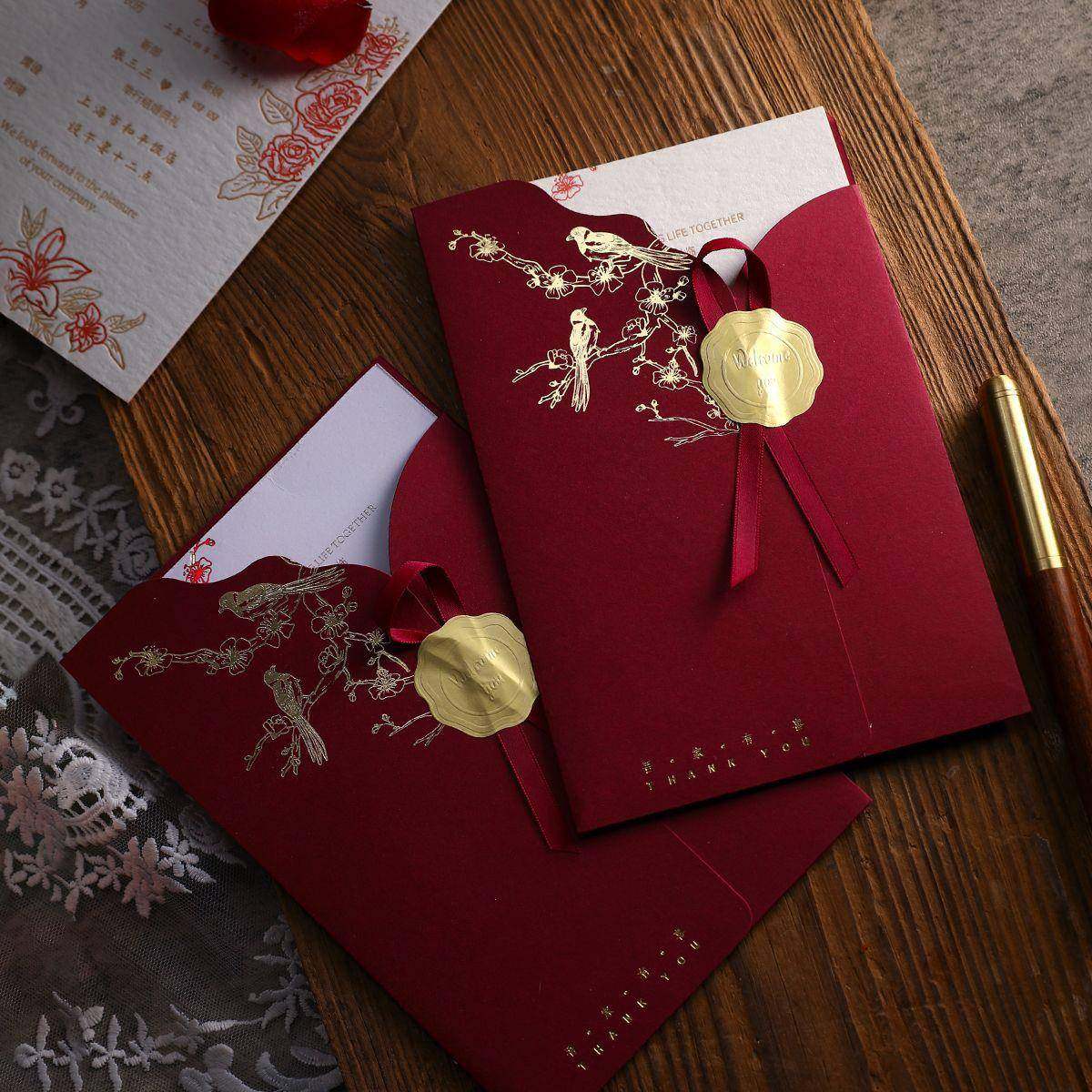 2025法婚礼喜柬fisf5QmQ帖钉制高端请简约大气式金结婚烫请帖酒红,淘宝优惠券,粉丝福利购,淘宝优惠卷
