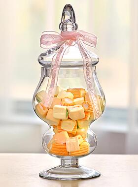 透明玻璃糖缸储罐盖饰摆件装糖果物罐北欧风情欧式0657带糖果罐