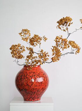 新中式陶瓷花瓶绣球干花水培客厅玄关民宿会所红色家居摆件装饰品