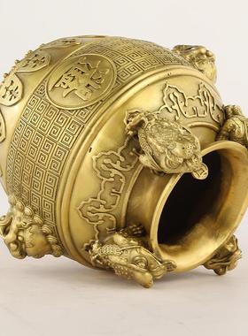 黄铜金钱罐钱存罐金蟾蟾缸聚四199盆宝四方开业礼品