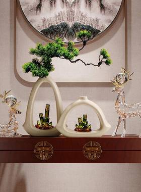 节节高厅升竹子花瓶摆件客jjgs柜电视办公玄关插花花器高级感装室