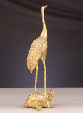 杨00013铜记龟店仙鹤鹤延年家居铺铜摆件铜龟鹤单鹤铜踩龟