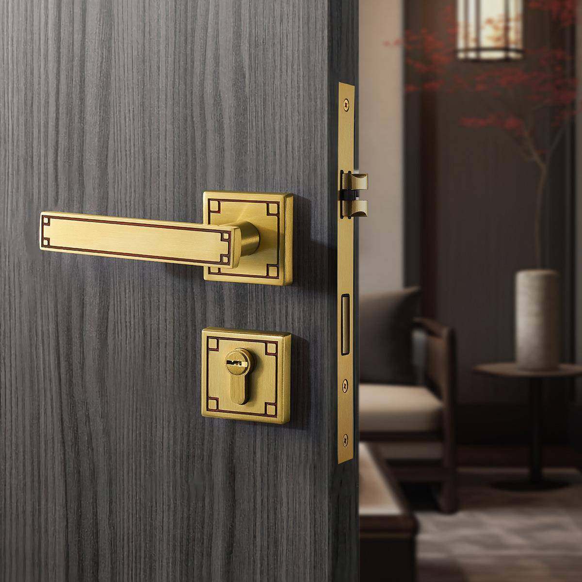 猎睿新中式黄古门锁通用型静音室内门锁门把手房门卧室门锁具分体,淘宝优惠券,粉丝福利购,淘宝优惠卷