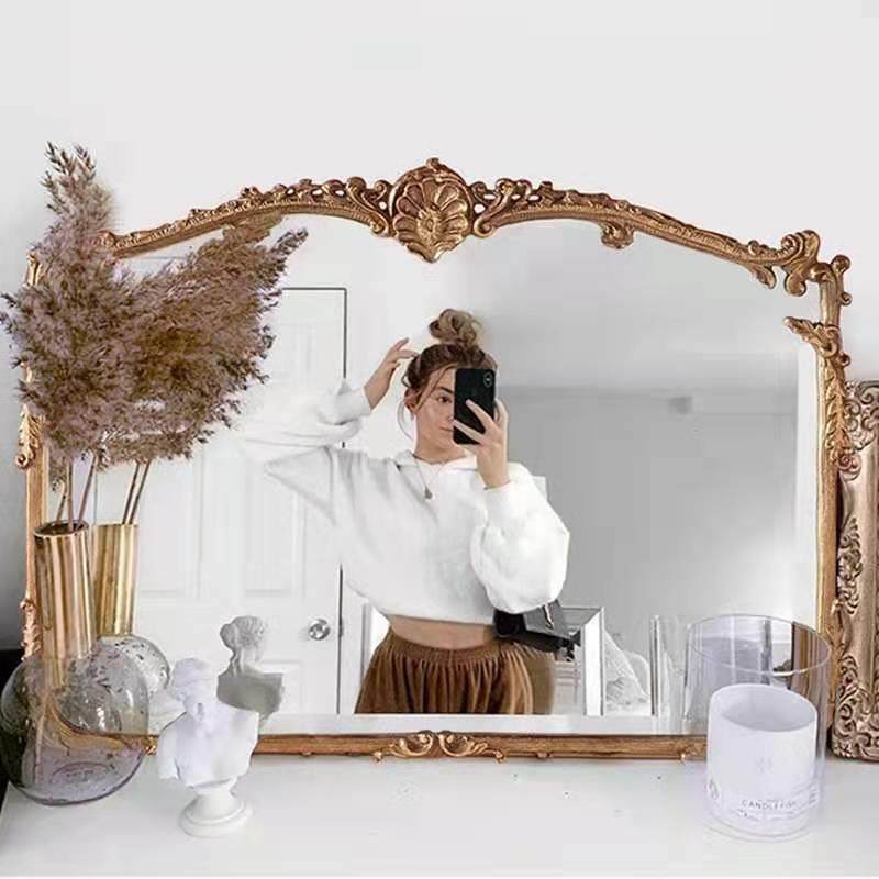 欧式梳妆镜复古卧室壁挂美式台式雕花化妆镜桌面宫廷卫生间浴室镜,淘宝优惠券,粉丝福利购,淘宝优惠卷