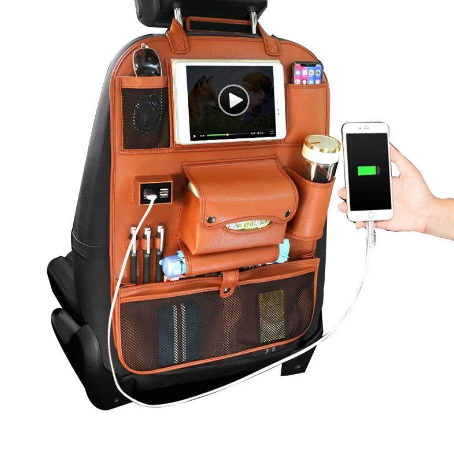 汽车椅背收纳袋小车内多功能座椅置物挂袋车载usb充电款内饰PU皮,淘宝优惠券,粉丝福利购,淘宝优惠卷