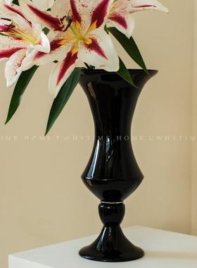 中古法手工玻璃黑色式高级花瓶高级感RGB复软装花器古客厅卧室摆