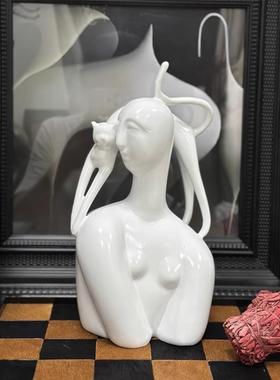 组现代人物白猫色女抽GQY摆件样象板间书房客厅创意合茶几桌面陈