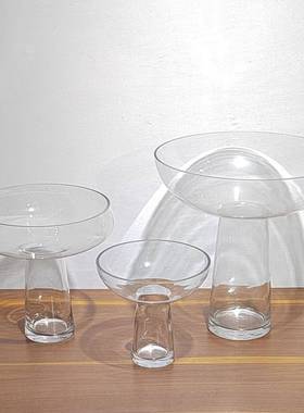 代饰简现约透明伞型玻璃花瓶装饰家居样板房090厅台面软装客品摆