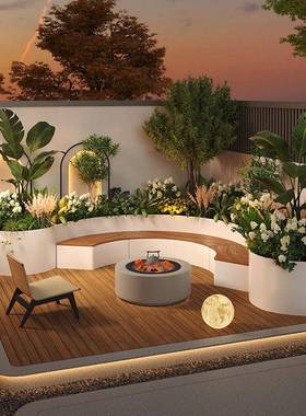 不锈钢花箱植箱户外庭组院露台隔断铁艺花槽坐种凳炉煮世牛茶围合