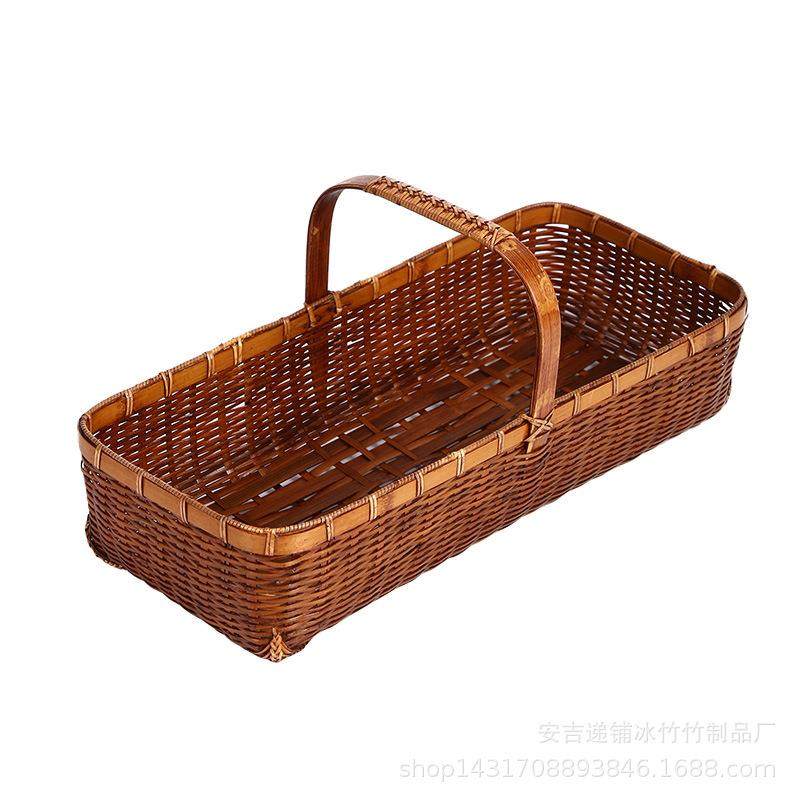 大漆竹编手提竹篮家用杂物收纳筐日式茶具收纳水果篮仿古篮,淘宝优惠券,粉丝福利购,淘宝优惠卷