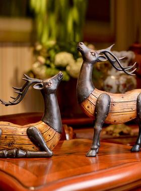 创美式树脂意花复古做旧梅鹿摆件欧w8000-41式客厅卧室装饰工艺品