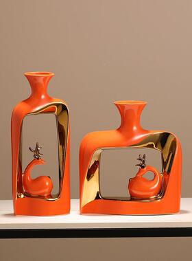 新式一鹿相伴花瓶摆件客装厅酒电AL100580视柜饰品房间办公柜室摆