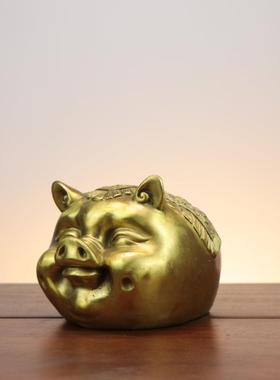 铜猪头聚宝猪生头肖猪福字猪MHD头家居工艺件品猪头存钱摆罐