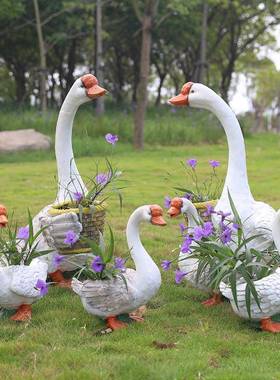 玻璃钢物真鹅意摆件户外仿雕塑创花盆动园林景观田园仿真鹅摆绿地