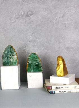 简约轻奢绿色晶石软装饰品样板艺间玄关电柜视书桌W0102工品水摆
