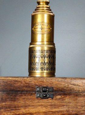 古玩回流纯铜手工单筒望远镜伸缩式复古高清望眼镜古董收藏