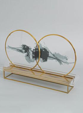 新中式抽厅象水墨装饰摆件客玄办公桌电视柜书关装房YH042酒柜软