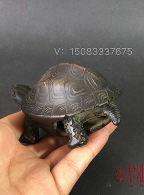 老紫砂活动乌龟摆件 头部可动内外分体乌龟茶宠小摆件紫砂小乌龟