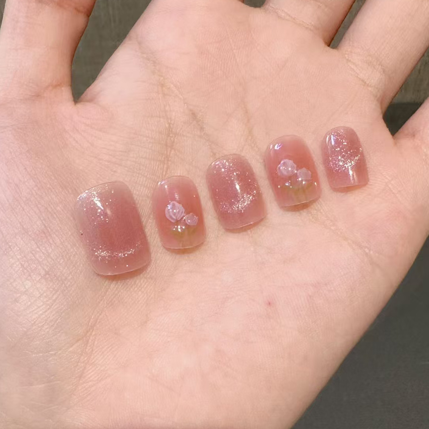 手工甲猫眼穿戴甲粉色闪粉花朵短款高级感美甲贴片显白可拆卸指甲,淘宝优惠券,粉丝福利购,淘宝优惠卷