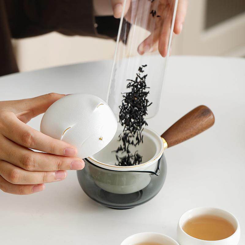 萌猫玻璃侧把旅行茶具一壶二杯泡茶套装便携式户外喝茶快客杯套装,淘宝优惠券,粉丝福利购,淘宝优惠卷