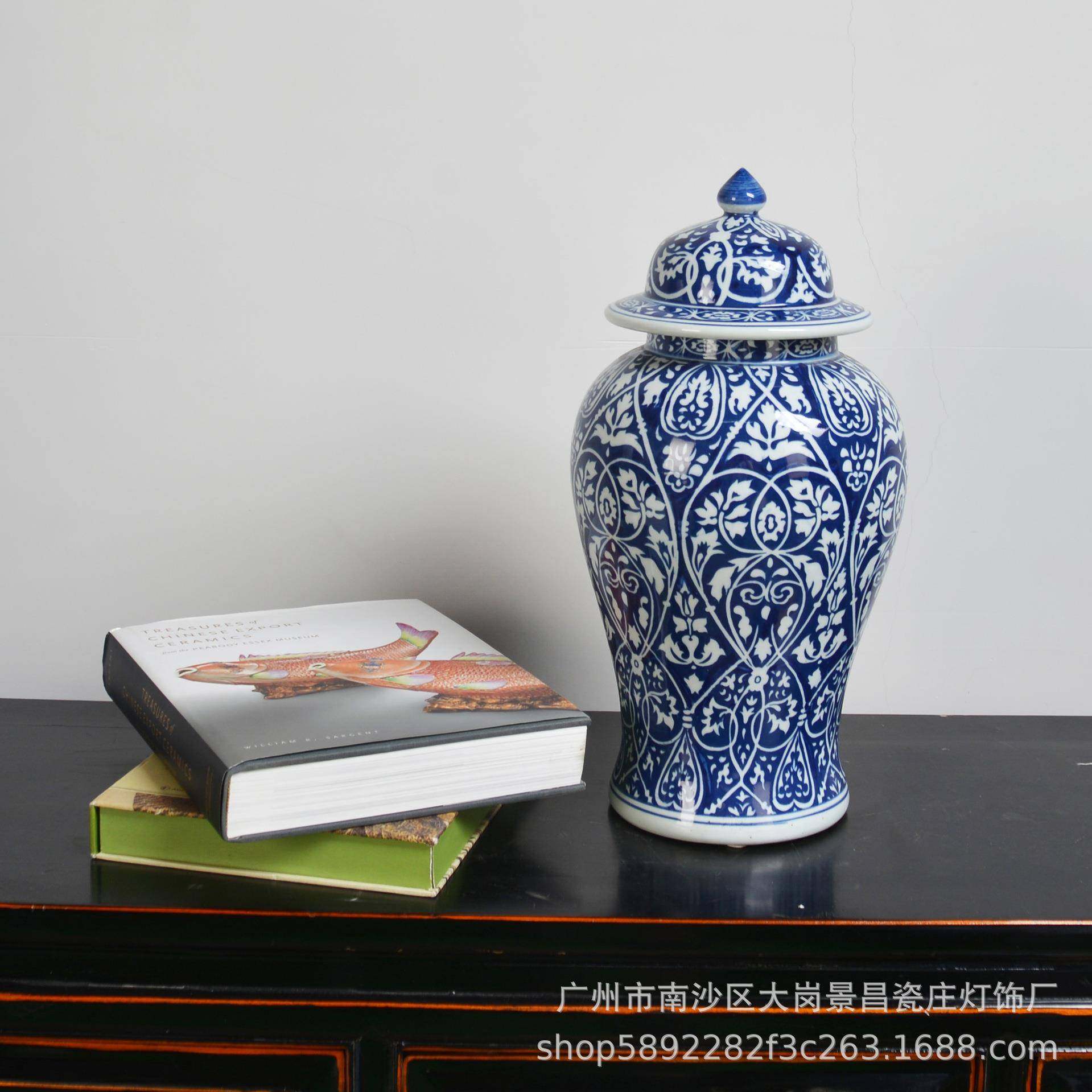 景昌中式青花花纹客厅玄关陶瓷将军罐花瓶,淘宝优惠券,粉丝福利购,淘宝优惠卷