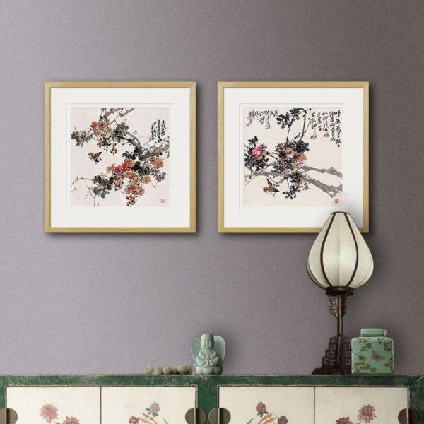 斗方写意花鸟国画客厅玄关书房餐厅办公室现代中式装饰画实木画框,淘宝优惠券,粉丝福利购,淘宝优惠卷