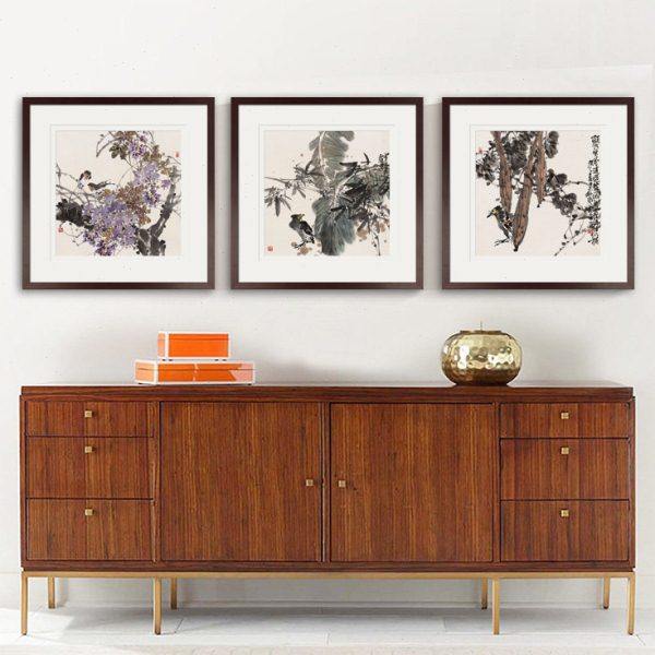 斗方写意花鸟国画客厅玄关书房餐厅办公室现代中式装饰画实木画框,淘宝优惠券,粉丝福利购,淘宝优惠卷