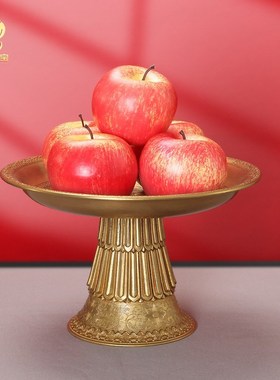 西藏传统供盘慧宝黄铜底盘水果盘多用曼扎托盘吉祥花纹民族风摆件