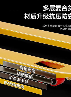 拓力2吨手动液压搬运叉车托盘手推搬运车手拉装卸拖车液压地牛