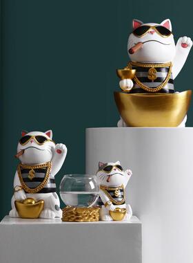 创PSV意北欧财猫摆招件玄关钥匙收纳面客厅桌装饰台店铺收银开业