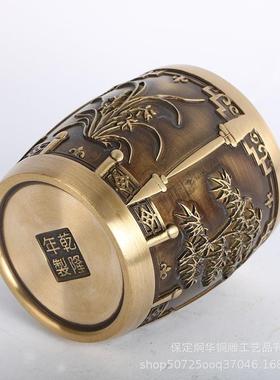 黄铜作梅菊竹兰笔1914筒浮雕摆件文宝房四装制饰品摆件