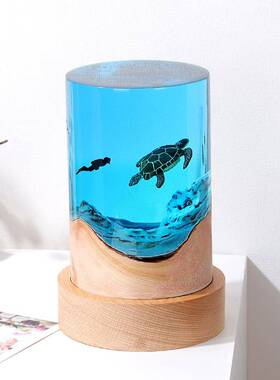 家居圆饰品柱海龟鲸鲨办A7461722公室艺桌面创意术摆礼物实件木树