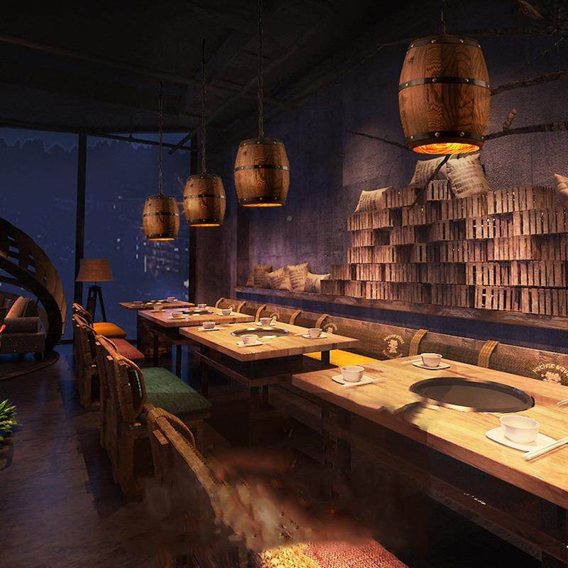 美工式旧酒吧吊灯古吧台酒桶复灯32做创意个性餐厅业风灯实木桶灯,淘宝优惠券,粉丝福利购,淘宝优惠卷