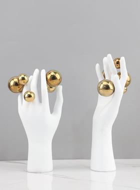 酒北欧创意1719象脂白色手掌雕塑树摆件玄关书房店抽电视柜家居装