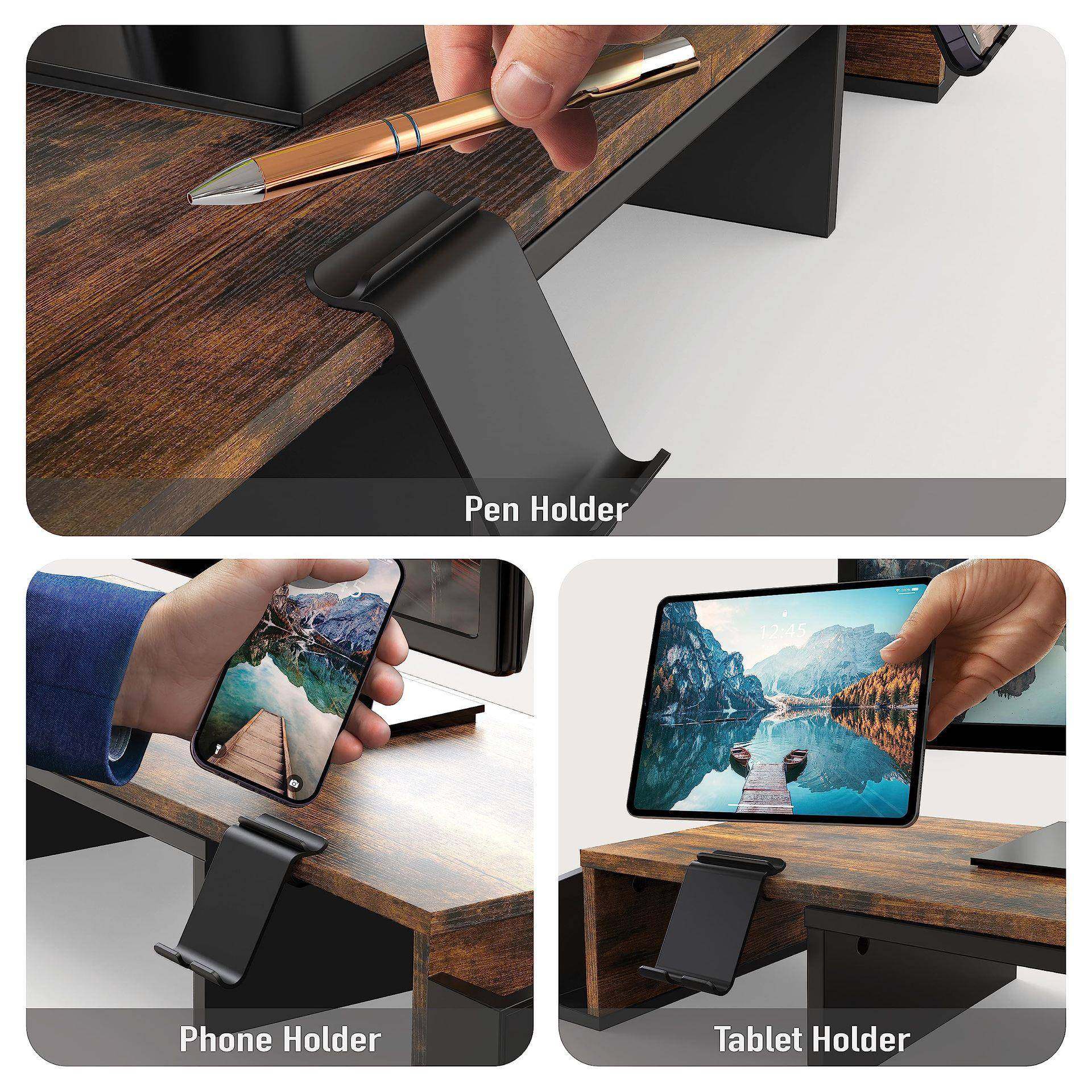 显示器支架办公桌双显示器支架带抽屉,乡村棕色储物收纳,淘宝优惠券,粉丝福利购,淘宝优惠卷