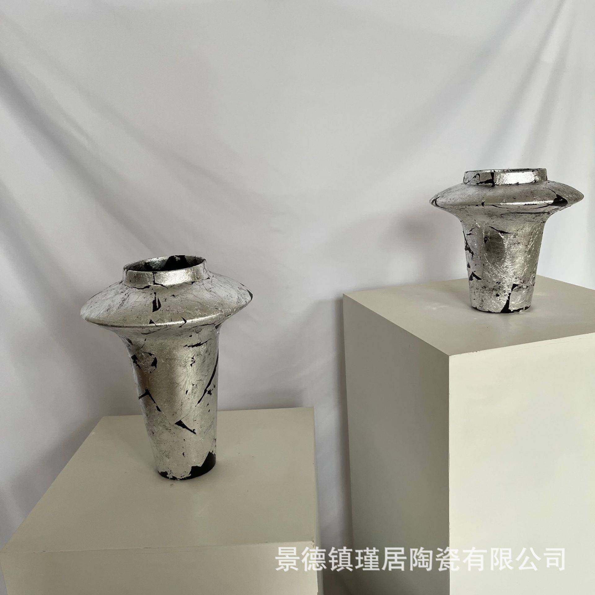 轻奢风手作陶瓷花器银箔极简风软装搭配异形创意台面花瓶摆件,淘宝优惠券,粉丝福利购,淘宝优惠卷