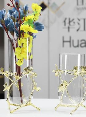 厂家电直销现金玻璃花瓶轻奢属风格金色代餐桌玄关视4109柜后插花